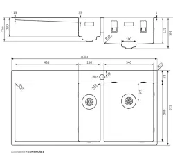Lorreine SP-serie RVS vask 100x51 cm med hanehul bank 1534SPDB-L
