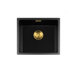 Lorreine BQ serie vask 44x41cm undermonteret sort med guld prop 40BQ37-FU-GOLD