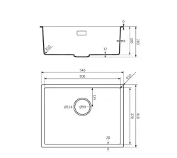 Lorreine BQ-serie vask 54x41cm underbygget og planmonteret sort med sort prop 50BQ37-FU