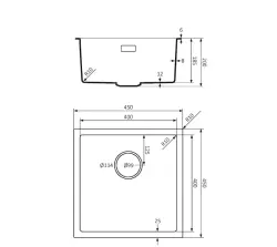 Lorreine BQ serie vask 45x45cm sort med rustfri stål prop 40BQ-T-INOX