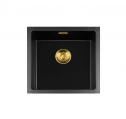 Lorreine BQ serie håndvask 45x45 cm overflademonteret sort med guldprop 40BQ-T-GOLD