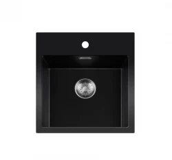 Lorreine BQ serie vask 46x52cm sorte med rustfri stål prop 40BQ37TH-T-INOX