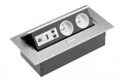 Desktop-forlængerkabel 2x stik med jordforbindelse, USB-stik, audio (banan), stik RJ45 (Ethernet), uden kabel, aluminium 1208958664