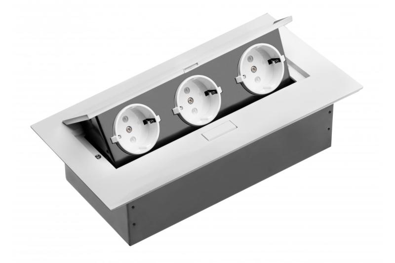 Skrivebordsforlængerkabel, 3x schuko-stik, uden kabel, hvid 1208958665