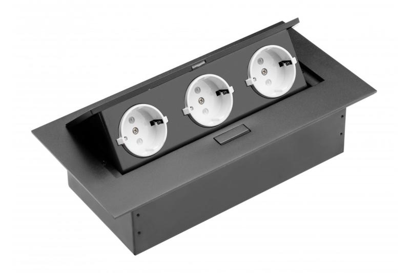 Skrivebordsforlængerkabel, 3x schuko-stik, uden kabel, sort 1208958666