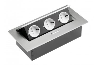 Skrivebordsforlængerkabel 3x schuko stik, uden kabel, aluminium 1208958667