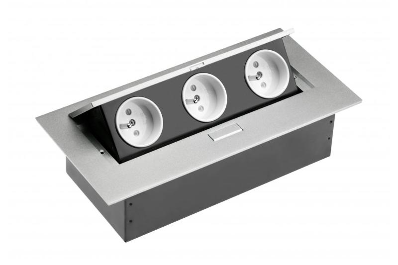 Skrivebordsforlængerkabel 3x stik med jordforbindelse, uden kabel, aluminium 1208958668