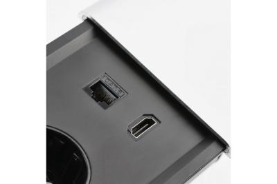 PRESTINO indbygget skrivebordsforlængerkabel, 2x schuko-stik, USB A+C, RJ45, HDMI, kabel 1,5m, sølv 1208958676