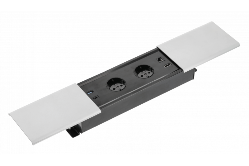 PRESTINO indbygget skrivebordsforlængerkabel, 2x schuko-stik, USB A+C, RJ45, HDMI, kabel 1,5m, sølv 1208958676