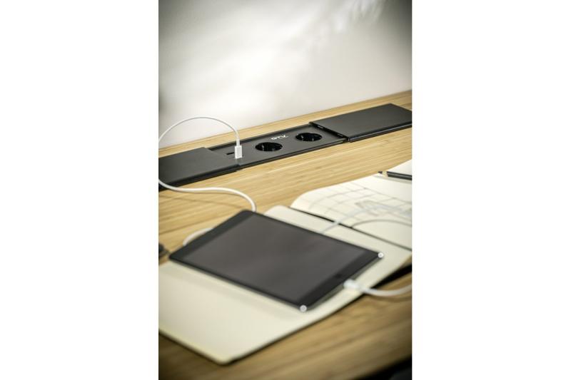 PRESTINO indbygget skrivebordsforlængerkabel, 2x schuko-stik, USB A+C, RJ45, HDMI, kabel 1,5m, sølv 1208958676