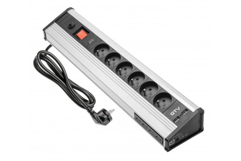 MULTI desktop-forlængerkabel med overspændingsbeskyttelse, 6x stik med jordforbindelse, 4x USB 1208958684