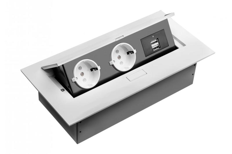 Skrivebordsforlængerkabel, 2x schuko stik, 2xUSB, uden kabel, hvid 1208958685