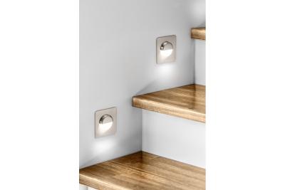 Dekorativ LED trappearmatur ESCADA KB DC12V firkantet mat glasdæksel 0,8W 70lm 4000K inox kabel 150 cm.