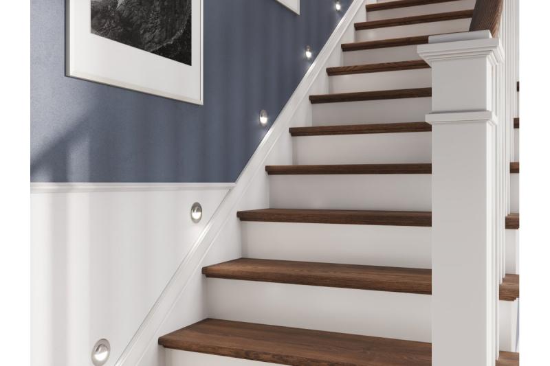 Dekor LED trappearmatur ESCADA OB DC12V rund matglas kappe 0,8W 70lm 4000K inox kabel 150cm