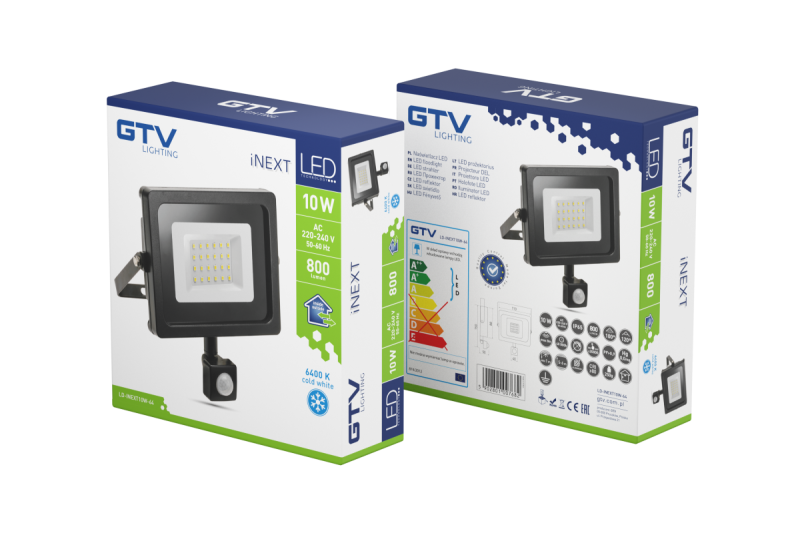 Projektør INEXT LED med bevægelsessensor, 10W, 800lm, AC220-240V, 50/60 Hz, PF> 0.9, RA> 80, IP65, 120 1208962858