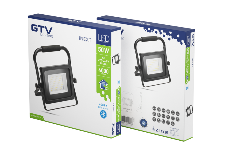 LED-projektør iNEXT (bærbar) 50 W 4000 lm, PF>0,9, RA>80, IP65, 120°, 6400 K, sort krop 1208962863