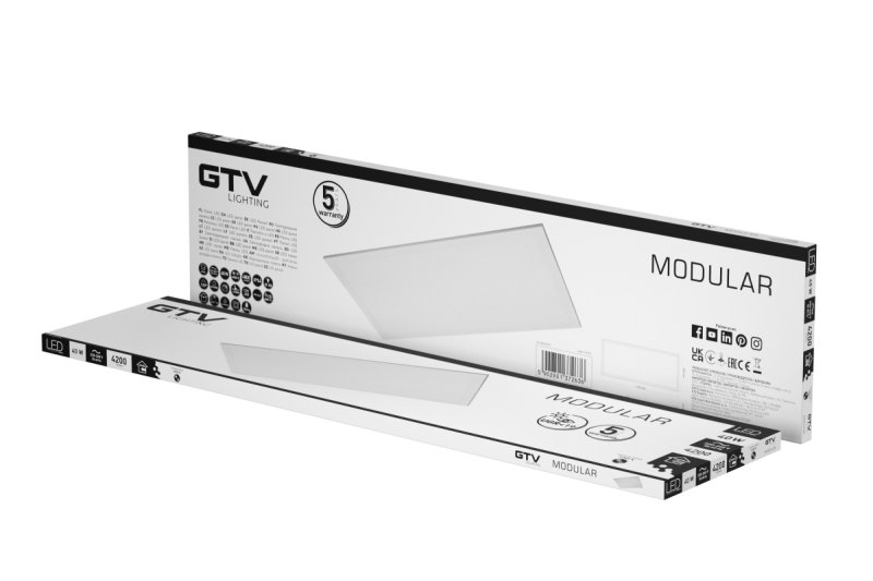 LED-armatur MODULAR, bagplade, 120x30cm, 4000K, 40W, 4200lm, AC220-240V, PF>0,9, IP54, 5y, UGR<19 1208962998