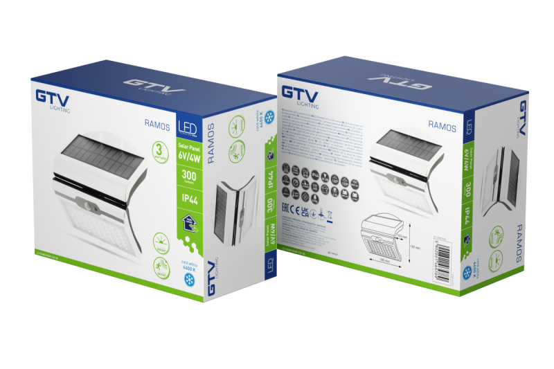 RAMOS Solar Facade Lysarmatur med bevægelse/skumringsensor, 50W, 300lm, 3,7V 1800mAh, IP44, 6000K, hvid 1208963114