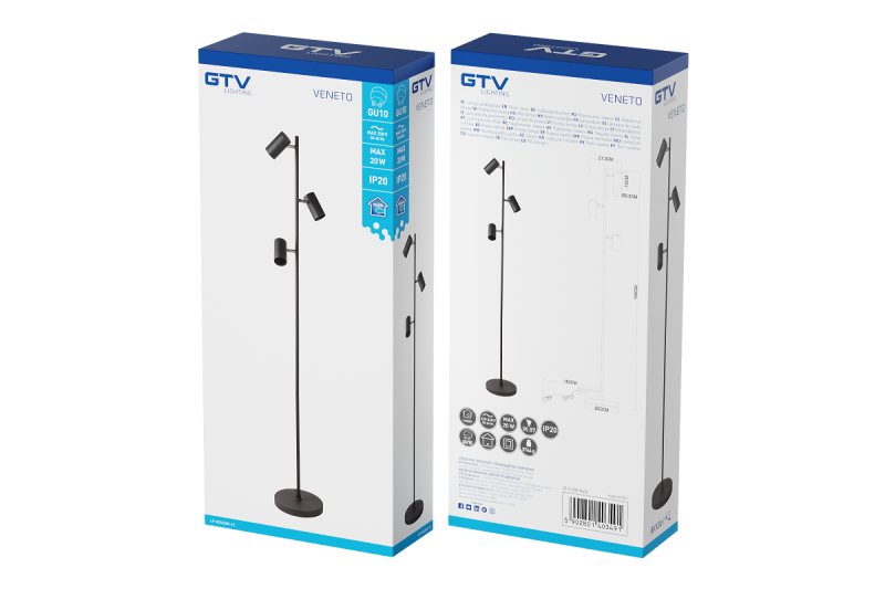 Decor Gulvlampe VENETO IP20 max. 20W 3 x GU10 sort 1208963349