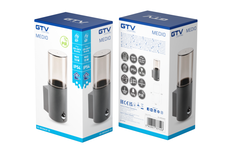 Dekor Havearmatur MEDIO-AU PIR E27 MAX.15W IP54 AC220-240V 50-60Hz øverste væglampe grafit. 1208963938