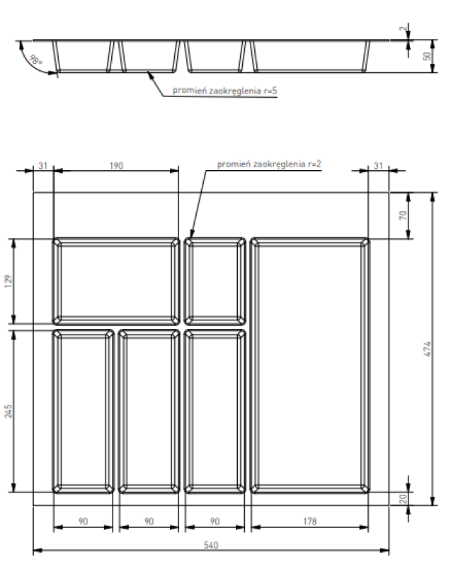 Decor Cutle Bestikbak Indsats til Køkkenskuffe 600 Antracit 1208966378