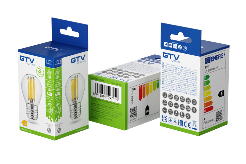 LED LYSKILDE, FILAMENT, A-G, G45, 4000K, E27, 5,8W, AC220-240V, 360°, 640lm, 50mA 1208966967