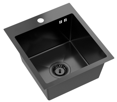 Quadri Dixton 40 set med sort rustfrit stål vask med nano pvd 400x450 mm med hanehul opsætning og Quadri Conventry køkkenarmatur