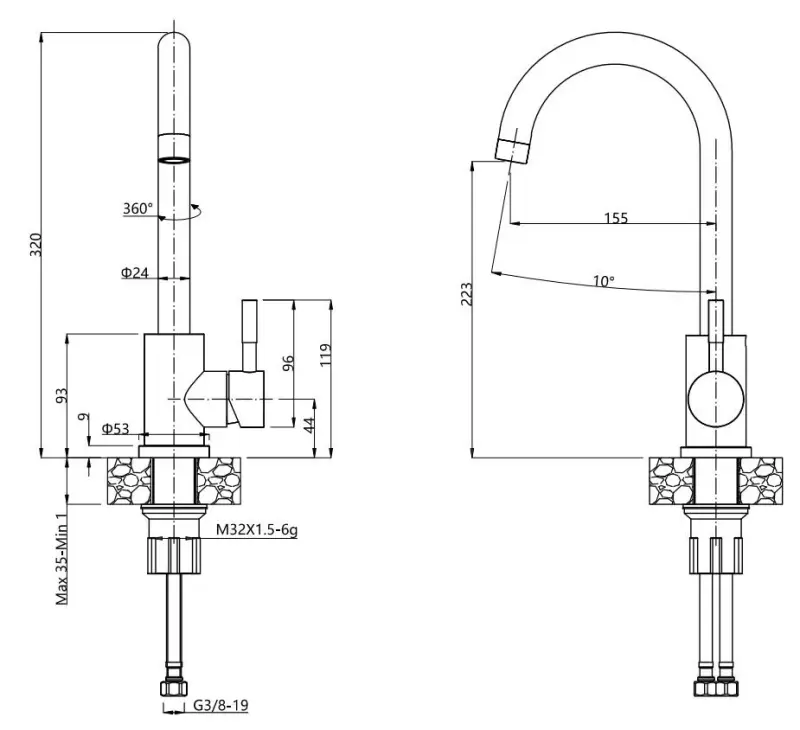 Quadri Dixton 40 set med sort rustfrit stål vask med nano pvd 400x450 mm med hanehul opsætning og Quadri Conventry køkkenarmatur