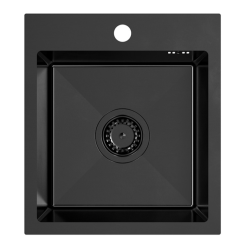 Quadri Dixton 40 sæt med sort rustfrit stål vask med nano pvd 400x450 mm med hanehul og Quadri Bristol køkkenhane