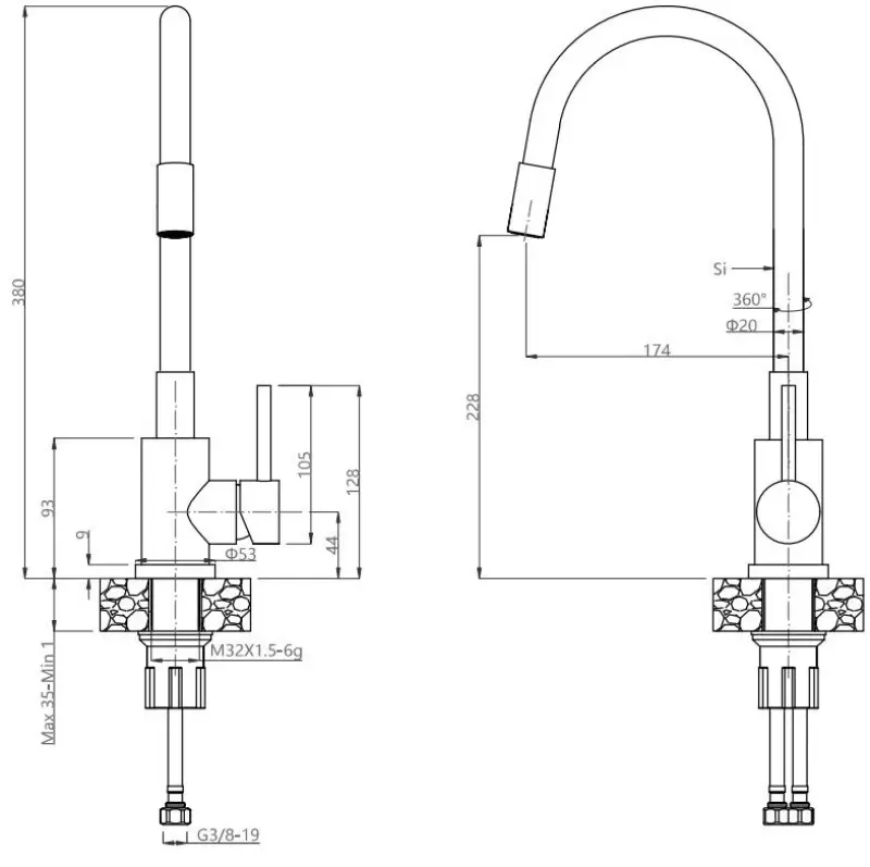 Quadri Dixton 40 sæt med sort rustfrit stål vask med nano pvd 400x450 mm med hanehul og Quadri Bristol køkkenhane