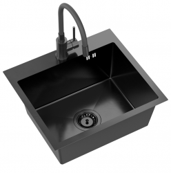 Quadri Dixton 50 Sæt med sort Nano PVD rustfrit stål vask 500x450 mm med hanehul påbygning og Bristol sort køkkenhane