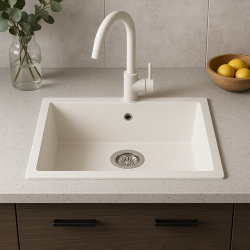 GraniteMy Universal granit hvid vask 55x40 cm hvid pålægning underlægning og planlægning med rustfri stål prop 1208967109