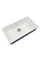 GraniteMy Universal granit stor hvid vask 74x40 cm hvid til påbygning, underbygning og planmontering med rustfri stålprop 1208967111