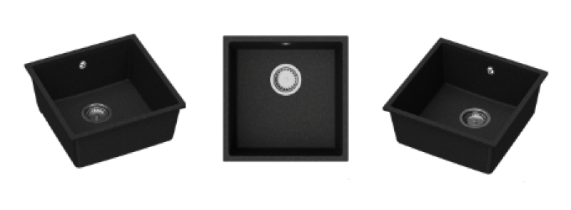 GraniteMy Universal granite black sink 40x40 cm black top-mounted undermount and flush-mount with copper plug 1208967114