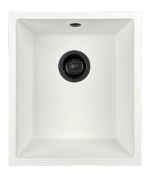 GraniteMy Universal granit hvid vask 34x40 cm hvid til indbygning, underbygning og planmontering med sort prop 1208967147