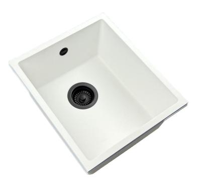GraniteMy Universal granit hvid vask 34x40 cm hvid til indbygning, underbygning og planmontering med sort prop 1208967147