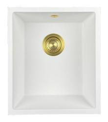 GraniteMy Universal granithvide vask 34x40 cm hvid overmonteret undermonteret og planmonteret med gylden prop 1208967149
