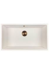 GraniteMy Universal granit stor hvid vask 74x40 cm hvid til topmontering, undermontering og fladmontering med kobber prop 1208967162