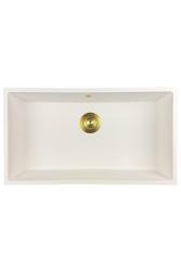 GraniteMy Universal granit stor hvid vask 74x40 cm hvid til overmontering, undermontering og planmontering med guldprop 1208967163