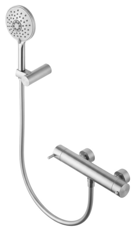 Waterevolution Flow brusetermostat med rundt brusesæt i rustfrit stål T140TNRIE