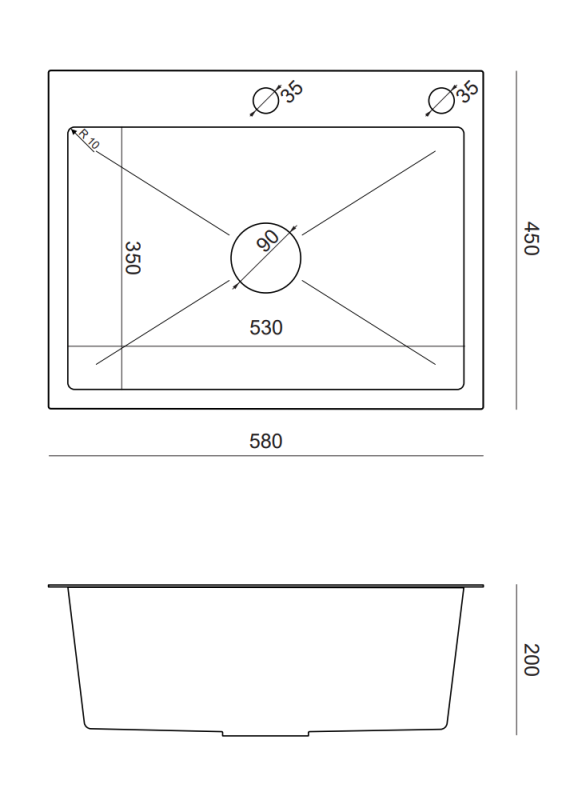 Quadri Dixton 60 sort PVD Nano rustfrit stål vask 580x450 mm med hanehul og tilbehør 1208967195
