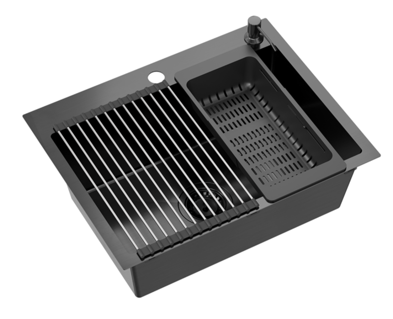 Quadri Dixton 60 sort PVD Nano rustfrit stål vask 580x450 mm med hanehul og tilbehør 1208967195