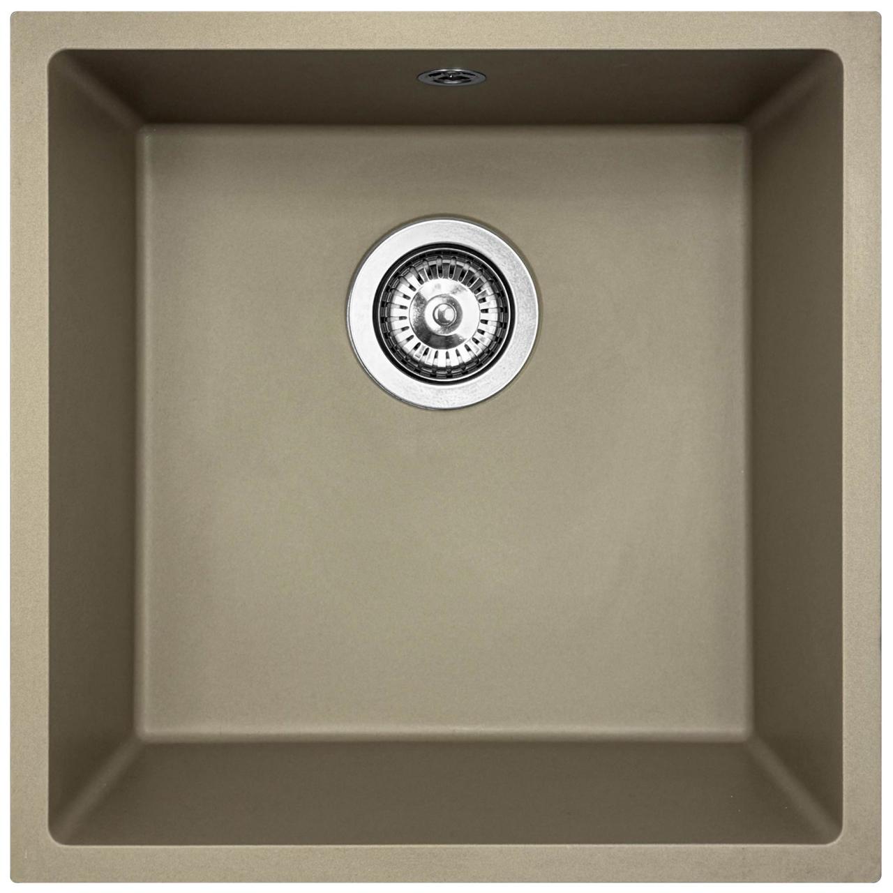 GraniteMy Universal granit taupe vask 40x40 cm til overmontering, undermontering og planmontering med rustfri stålprop 1208967211