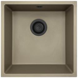 GraniteMy Universal granit taupe vask 40x40 cm til påbygning, underbygning og planmontering med sort prop 1208967213