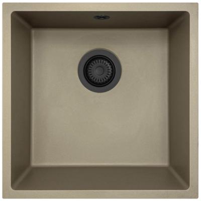 GraniteMy Universal granit taupe vask 40x40 cm til påbygning, underbygning og planmontering med sort prop 1208967213