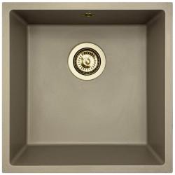 GraniteMy Universal granit taupe vask 40x40 cm til overmontering, undermontering og planmontering med guldfarvet prop 1208967215
