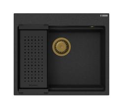 GraniteMy Steam granitvask 56x48 cm sort til overflademontering med gylden prop inklusiv tilbehør 1208967235