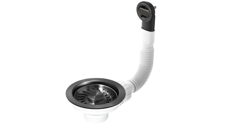 Granitemy kurvpropsæt PVD børstet gun metal, afløbsæt vask inkl. overløb rund og rektangulær 1208967253