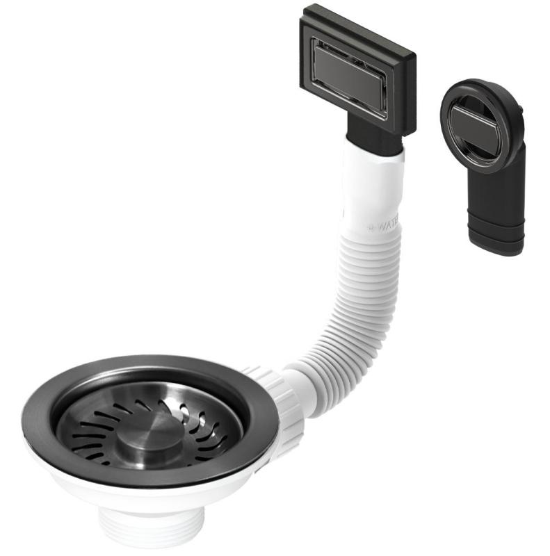 Granitemy kurvpropsæt PVD børstet gun metal, afløbsæt vask inkl. overløb rund og rektangulær 1208967253