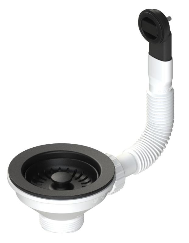 Granitemy kurvpropsæt mat sort, afløbsæt til vask inkl. overløb rund og rektangulær 1208967256